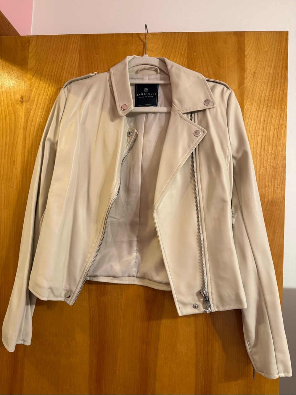 bagatelle Cream Faux Leather Moto Jacket